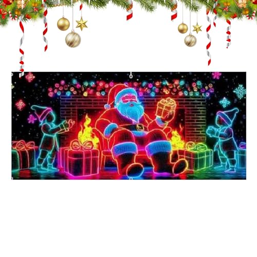 Copertura per porta del garage Babbo Natale – Decorazione per feste fluorescenti UV 4,3 x 1,8 m, tela di fondi festivi per salone | per i proprietari organizzatori di feste raduni