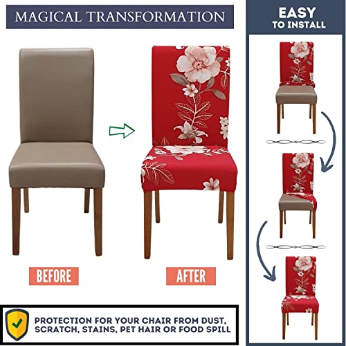 Springrico Chair Covers For Dining Room 6 Pack, Stretch Dining Chair Cover, Washable Spandex Kitchen Parsons Chair Slipcovers, Removable Seat Protector For Home Or Party (Set Of 6, In Bloom2) #TOP3