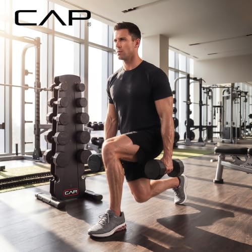 CAP 210 lb Rubber Coated 12-Sided Dumbbell Set with Vertical Rack, Space-Saving Storage for Home Gym Strength Training, Chrome Handle, Black Rack by CAP - Image 8