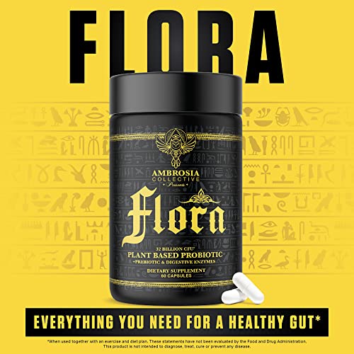 Ambrosia Flora Digestive Enzymes With Probiotics And Prebiotics, Plant Based Gut Health Supplement, 32 Billion Cfu, Vegan Probiotic For Digestive Health (30 Servings) #TOP4