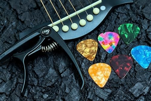 Kapodaster für Gitarre, Capo Gitarre, Kapodaster für Westerngitarre Akustische E-Gitarren und Ukulele mit 6 Plektren
