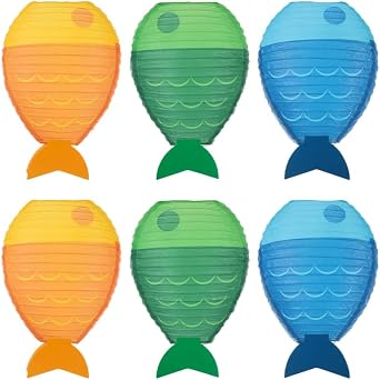 MERRYHAPY Fish Shaped Paper Lanterns 6-Pack Hanging Decorative Lanterns for Festival Party Birthday Pool Wedding Home Decor