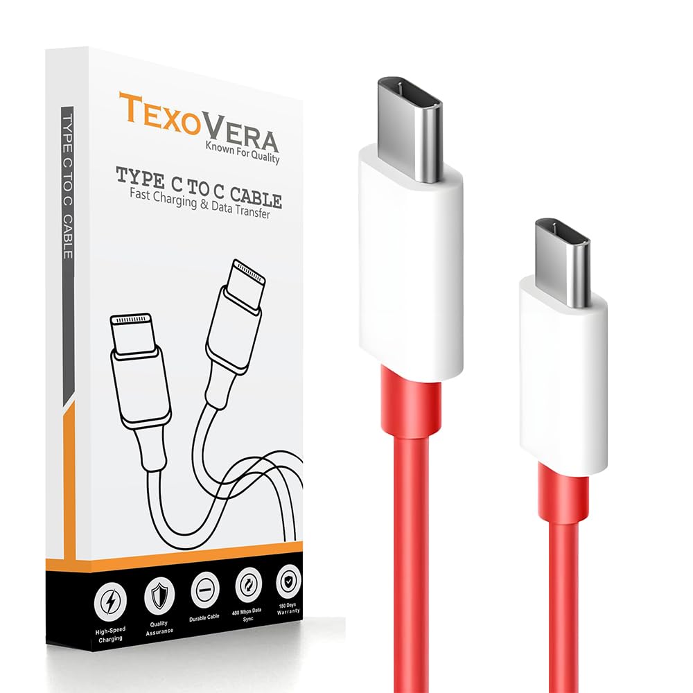 TexoVera Type C To C Short 30W/6.5A Fast Charging Data Cable for Powerbank, Android Auto, Apple CarPlay, Samsung Galaxy S24, S23, S22, S21, S20, iPhone 15, 15 Pro, 15 Pro Max, 15 Plus (0.25M, Red)-image-45
