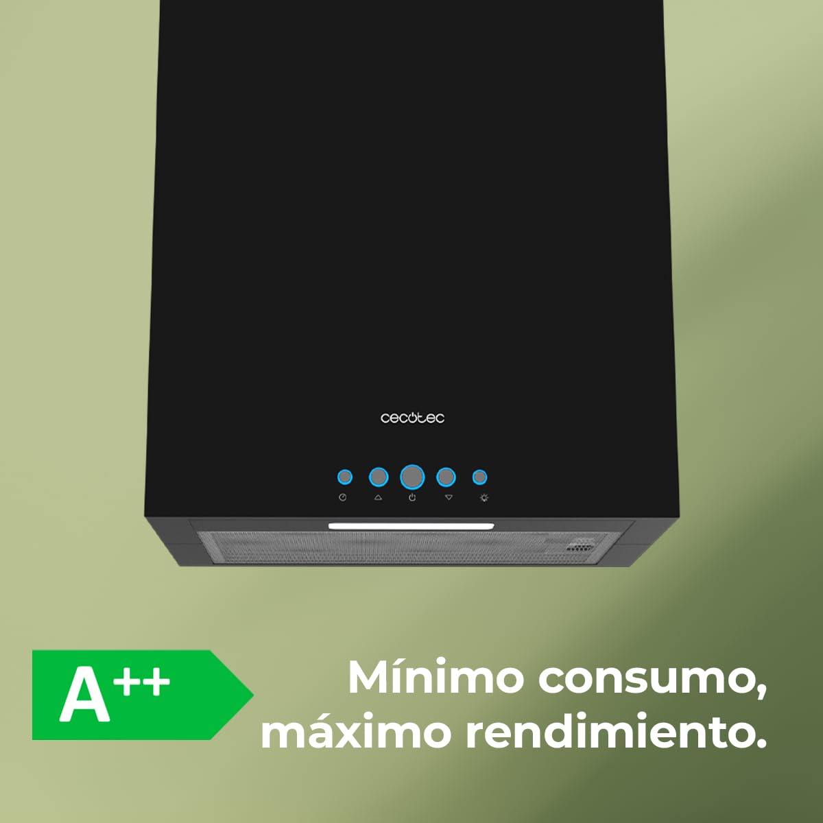 Cecotec Cappa Aspirante a Isola 38 cm - Cappa Cucina. Bolero Flux ICT 388000 Black A++ 210W, Cappa 38cm Acciaio inox nero, Flusso d'Aria 800m3/h, A++, Touch, LED, Carbonio Ø176, alluminio 5 strati