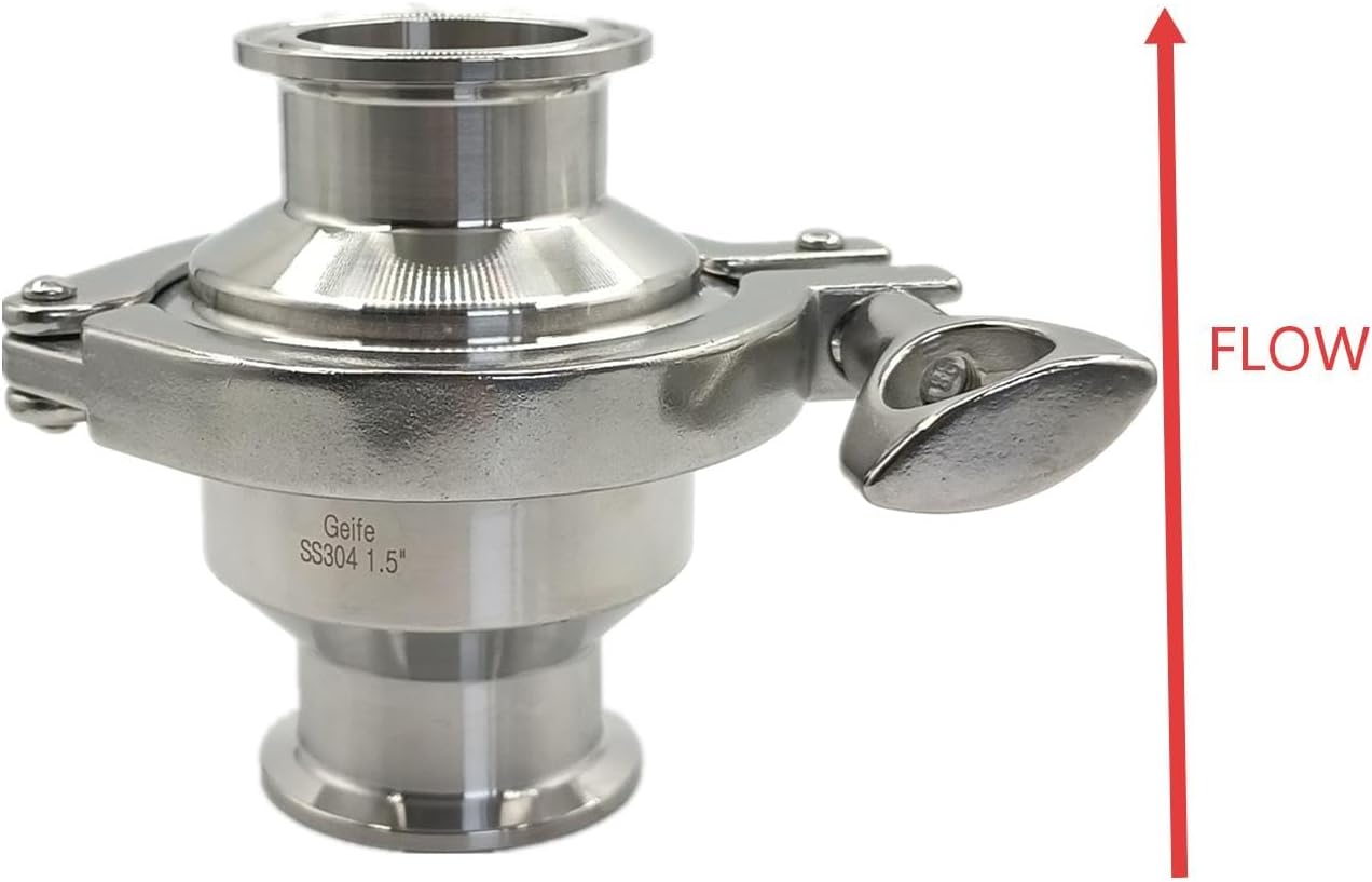 Stainless Steel 304 Sanitary Check Valve, Tri Clamp Connections, EPDM Gasket, Non-return One Way Flow (1.5")