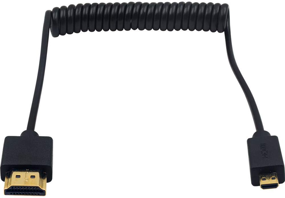 Duttek HDMI to Micro HDMI Coiled Cable, Slim/Thin & Flexible for 1080P, 4K, UltraHD, 3D, Ethernet, and Audio Return Channel (1.2M/4FT), Black