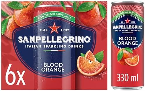 San Pellegrino Italian Sparkling Drinks Tastefully Light Sparkling Blood Orange Canned Soft Drink 6 x 330ml | 69 kCals per Can