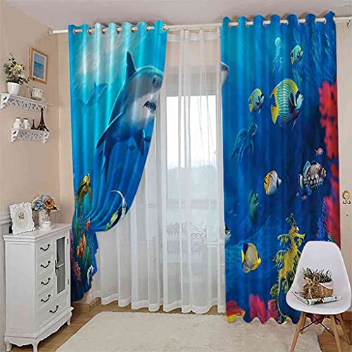 Rideau occultant animaux marins bleus thermique isolant phonique polyester 300x270