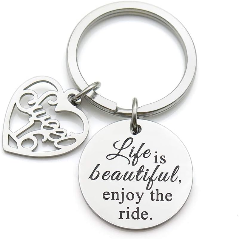WISHOW Life is Beautiful Enjoy the Ride Sweet 16 Birthday Gift Stainless Steel Keychain (Style-2) image 5