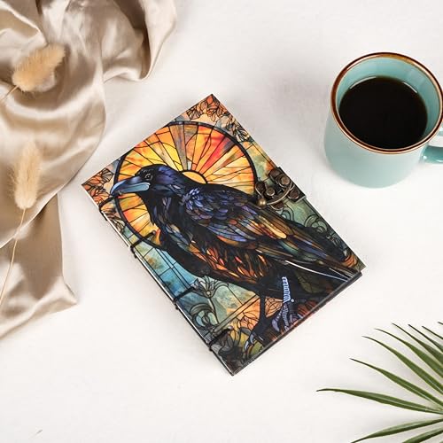 Image of CRAFT JUNKY Journal Diary with Handcrafted Box, 5 x 7 Inch Special Binding Unruled Lock Diary for Girls, Art Book with Aesthetic Print Sketch Book for Artists, 200 Acid-Free Pages A5 (CROW)