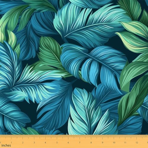 Palm Leaves Fabric by The Yard Abstract Blue Green Tropical