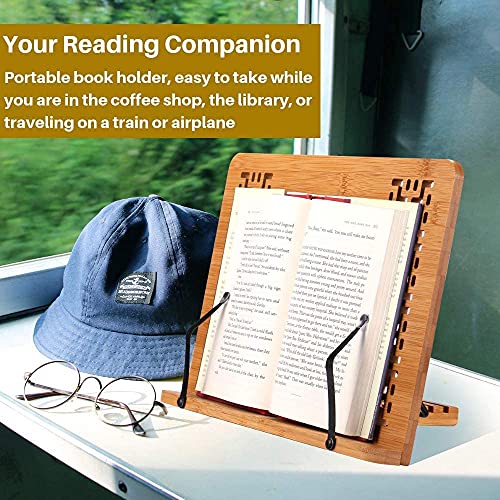 Sunficon Large Book Stand Holder Stand Bamboo Cookbook Holder Home Office Reading Rest Textbook Recipe Music Document Tablet Display Stand Collapsible Adjustable Tray Family Friends Students Gift Idea #TOP6