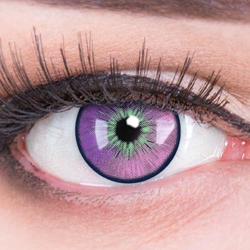 MeralenS Lentilles couleur Vert mauve Cosmos. Pour Halloween, Fantaisie, Carnaval + étuis à lentilles de contact I 1 paire (2 pièces) I 0,00 Dioptries I...