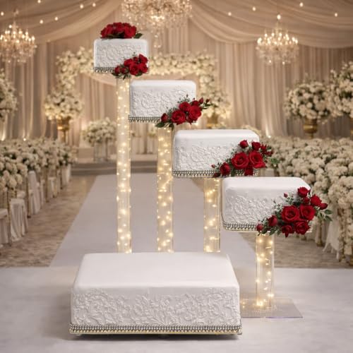 platinumcakeware 5 TIER CASCADE WEDDING CAKE AND CUPCAKE STAND SQUARE