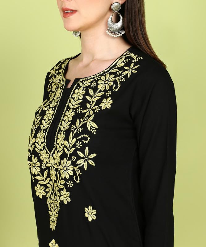 Image of Women Pink Ethnic motifs Embroidered Lucknowi Chikankari Long Kurti