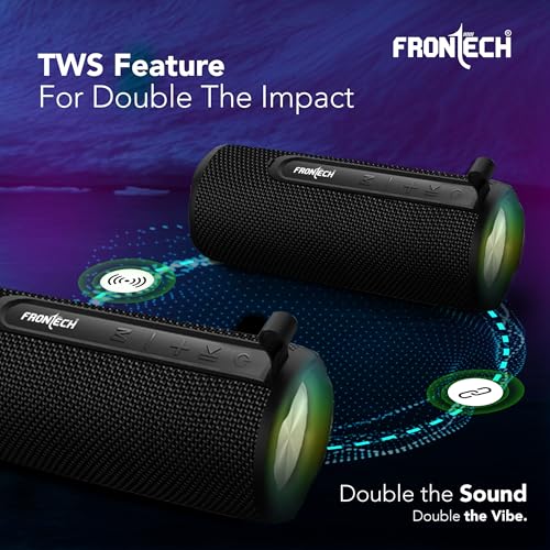 Image of Frontech Multimedia Bluetooth Speaker | 18W Stereo Sound | Dual 52mm Drivers | RGB Lights | TWS Support | FM, USB, TF & AUX | IPX3 Water & Dust Resistant | Type-C | 1800mAh | 1 Year Warranty (SW-0249)