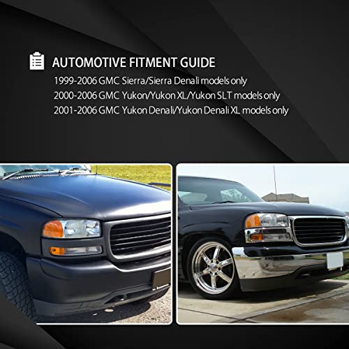 Autozensation Compatible With 1999-2006 Gmc Sierra 1500/2500/3500, Chrome Housing Clear Lens Passenger Right Side Headlight Headlamp Assembly #TOP5