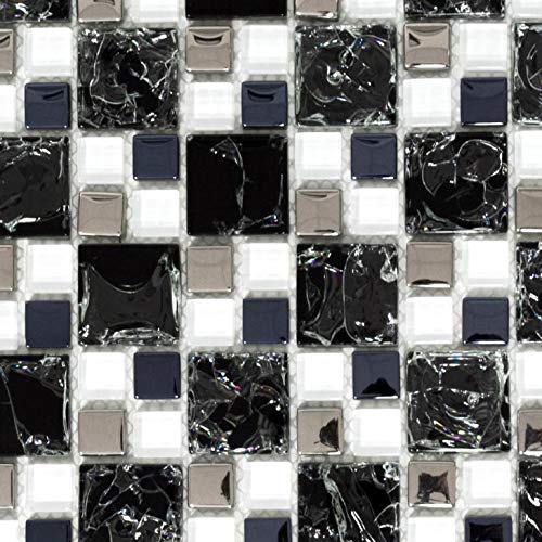 Płytki mozaikowe półprzezroczyste czarne srebrne połączenie mozaiki szklanej Crystal EP czarny przezroczysty srebrny MOS88-k1499_f | 10 mat mozaikowych