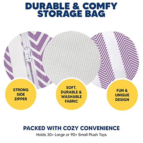 5 Stars United Stuffed Animal Storage Bean Bag – Toy Storage Organizer And Bean Bag Chair For Kids Holds Up To 90+ Plush Toys – Cotton Canvas Bags Cover For Boys And Girls Ages 4-11, Purple Stripes #TOP2