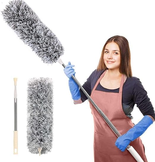 Image of 254cm Extendable Microfiber Feather Duster | Bendable Cleaning Brush for Ceiling Fans, Furniture & Window Blinds - Flexible Dust Cleaner with Telescopic Handle