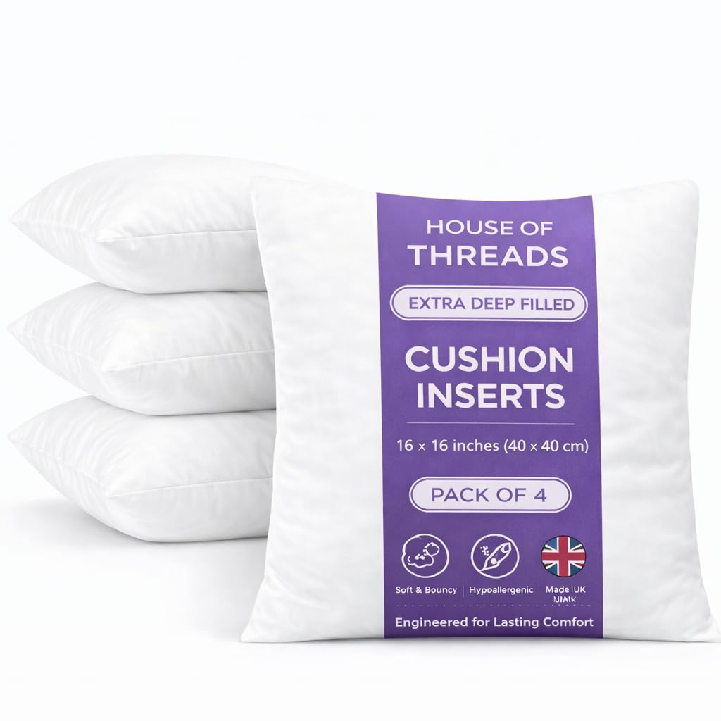 HT House Of Threads 16 x 16 Inch (40 x 40 cm) Cushion Inner | Extra Deep Filled Hotel Quality Non-Allergic Inners | Insert Fillers & Scatters | Hollowfibre Pads | 4 Pack โ image 1