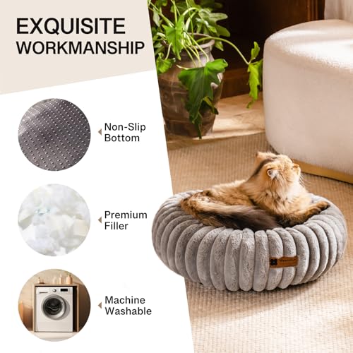 MEWOOFUN katzenbett Flauschig Donut hundebett kleine Hunde Waschbares - Angstlösendes Beruhigendes katzenbett große Katzen Welpenbett mit Rutschfester Unterseite, grau 50x50cm – Bild 4