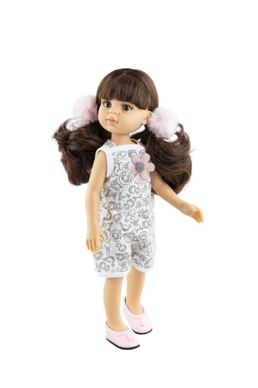 Paola Reina doll 45 cm - Soy tú - Inés with colorful dress and teddy bear