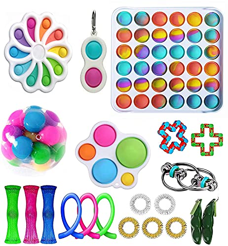 HUNAN Fidget Toy Set, Sensory Toys Pack Cheap for Kids Adults, Stress Relief and Anti-Anxiety Tools, Fidget Box with Simple Dimple and Pop-Its Toy Kill Time (21PacksF)