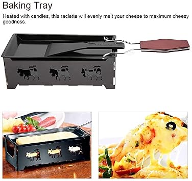 1pc Carbon Steel Cheese Raclette Baking Tray Set Non-Stick with Wood Handle Grilling Tool for Stove Top Use Heated with Candles Ensuring Evenly Melted Cheese