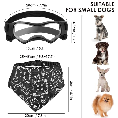 Hundebrille für Kleine Hunde, Wasserdicht Hundeschutzbrille mit Hundehalstuch, Verstellbare, UV-beständige, windabweisende Schutzbrille, Motorradbrille für Kleine Mittelgroße Hunde