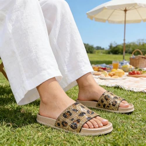 Image of Fur Story Womens Slides House Slippers Rhinestone Glitter Slides Cute bling Flat for Women Platform Sandals Cozy Bedroom Slippers Shower Shoes
