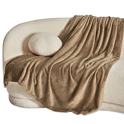 image for Bedsure GentleSoft Fleece Throw Blanket Camel - 300GSM Blankets for Co