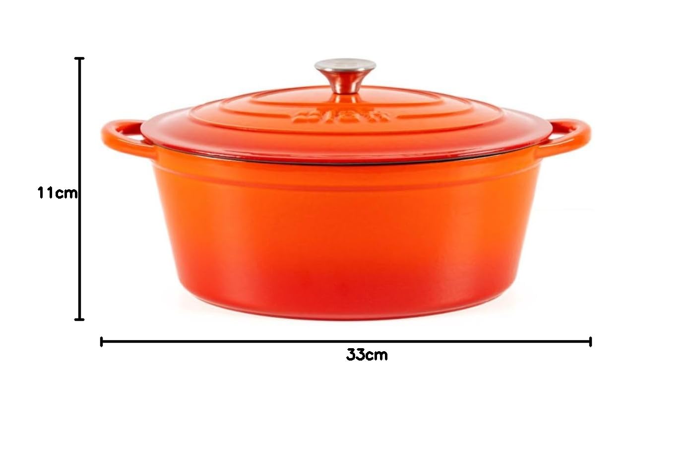 Cocotte Hierro Fundido Esmaltado Naranja. Olla Ovalada 33x11 CM - 6 L. Elegante, Resistente, Especial para Inducción y Apta para todos tipo de Cocina