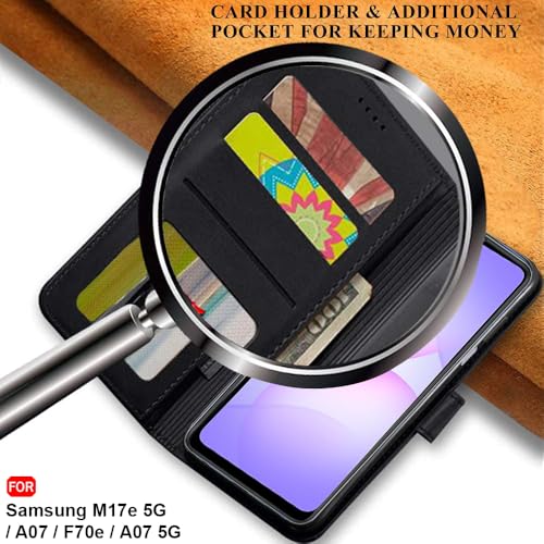 Image of TheGiftKart Flip Cover Back Case for Samsung Galaxy M17e 5G / A07 / F70e / A07 5G | Genuine Leather Finish | Designer Button | Inbuilt Pockets & Stand | Flip Back Cover Case (Faux Leather, Black)
