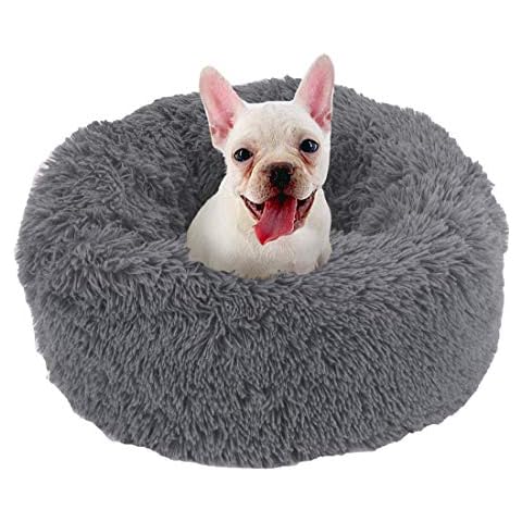 Ukmaster Donut Cuddle Cat Dog Non-skid Silicone Bottom Small Pet Bed Plush Cover Calming Nest Bed Comfortable Sleeping Winter Pet Bed for Cats/kittens/Puppies Smaller Dog Breeds Grey Cover