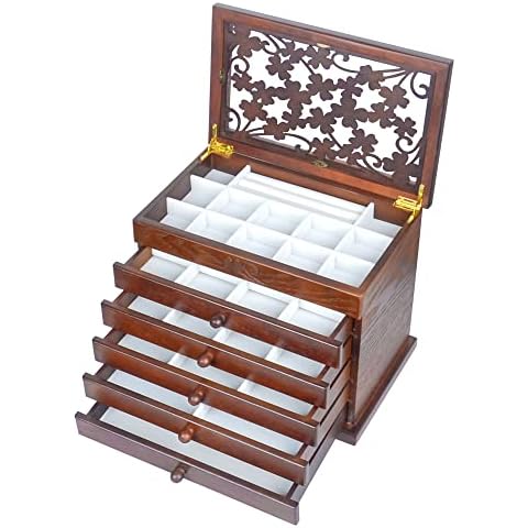 Kendal Wood Jewelry Box for Women, Real Wooden Jewelry Holder Organizer Box with Leaf Patterns, 6 Layer Jewelry Boxes for Storage Earrings Rings Necklace Bracelet, Ideal Gift for Women's Day Cover
