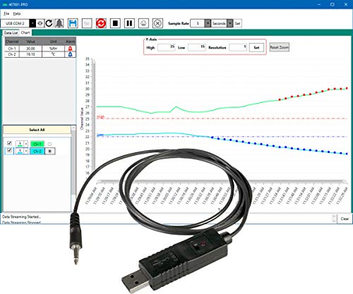 Image of Extech Data Acquisition Software & Cable | Live-stream data from compatible Extech meters to PC, datalogging, stores readings, USB cable, software