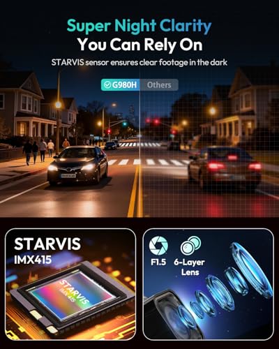 Image of BOTSLAB G980H 4K STARVIS Dash Cam Front and Rear, 64GB Card, Voice Control | 5.8GHz WiFi, Superior WDR Night Vision, 24H Parking Mode, ADAS, App Control, Built-in GPS, Loop Recording, Supercapacitor