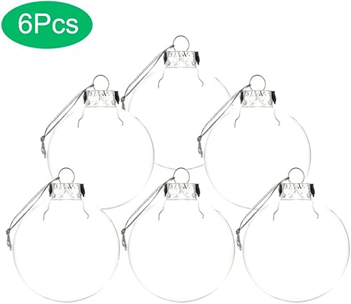 Miniatura 8 de Paquete de 6 bolas transparentes de 4 pulgadas, adornos transparentes rellenables, bolas de decoración de árbol de Navidad para Año Nuevo y Navidad