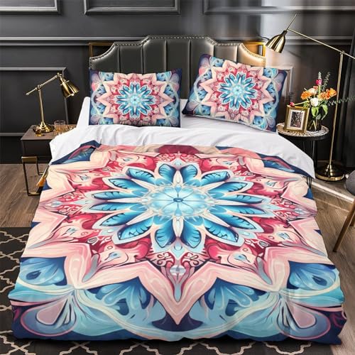 Parure de couette 140x200 fleurs polygonales drap lit microfibre avec fermeture éclair enfant