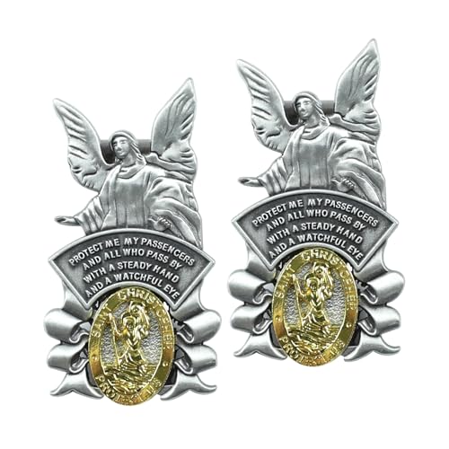 wuyaoyao 2PCS St Christopher Medal for Car Visor Clip, Metal Guardian Angel Visor Clip, Saint Christopher Medal for Car, Bless Driving Safety, Religious Gift for Drivers, Families, Friends (Style 2)