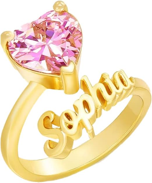 Silwan 10K 14K 18K Solid Gold Personalized Mother Rings with 1-6 Birthstones Custom Name Ring Jewelry Gifts for Women Girlfriend Mom Grandmother Wife Birthday Mother's Day Christmas
