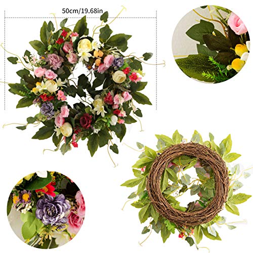Artificial Camellia Wreath With Green Leaves,Four Seasons Front Door Wreath Brightens For Indoor Outdoor,Flowers Floral Door Wreath For Wedding Birthday Living Room Decor #TOP1
