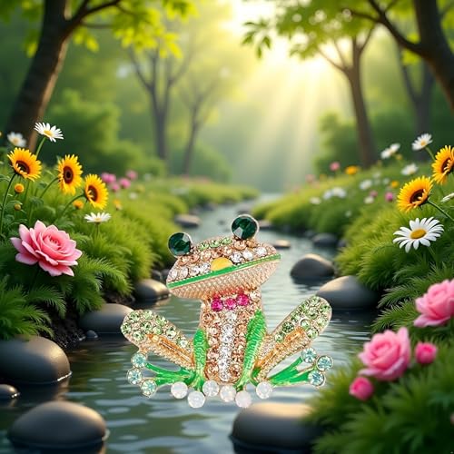 Image of Green Frog Brooch Pins for Women, Cute Rhinestone Inlaid Frog Enamel Animal Brooch Shirt Collar Badge Decor, Clothing, Shoes and Jewelry