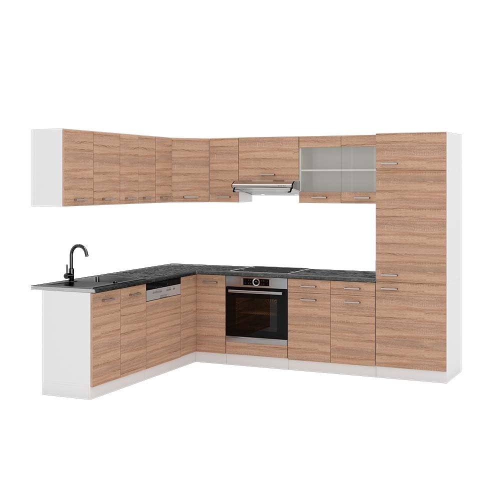 Vicco Eckküche R-Line, Sonoma/Weiß, 287 x 227 cm | AP Anthrazit, mit modularen Elementen flexibel erweiterbar