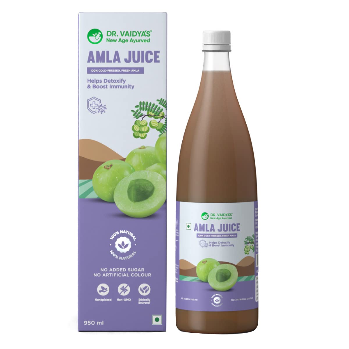 DR. VAIDYA'S new age ayurveda Amla Juice | Cold-Pressed | No Artificial Colours | Sugar Free| 100% | For Healthy Skin & Hair, Protects from Hairfall | Improves Energy Levels & Immunity - 950ml