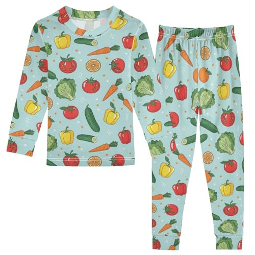 Pajama Sets Long Sleeve Vegetable Fruit Fresh Pattern Soft Comfy Sleepwear 2 Piece PJS 3-8T