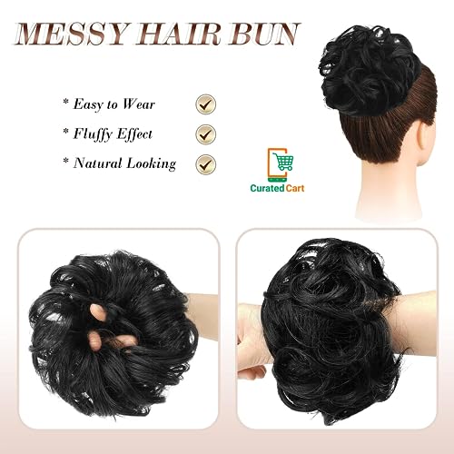 Image of Curated Cart Hair Bun For Women, Hair Accessories, Juda Hair Buns for Women, Messy Bun Hair Extension, Artificial Fake Hair Donuts Bun Maker Scrunchies, With Elastic Rubber band, Black,1 Pc