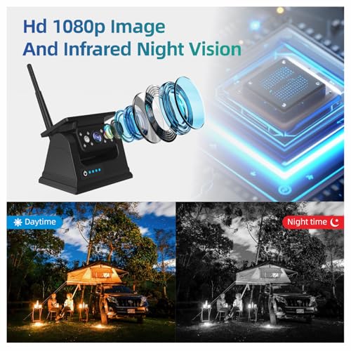Image of 1080P Magnetic Solar Wireless Backup Camera, 9600mAh Rechargeable Battery Powered Reversing Camera, App Control WiFi Backup Camera, Easy to Install with no Drills, for RV, Trailer, Truck