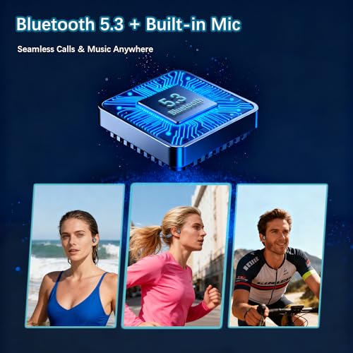 Image of Bone Conduction Headphones IP68 Waterproof Swimming Headphones with Mic Bluetooth Open Ear Earbuds with MP3 Mode 32GB Memory Deep Bass Secure Fit for Running, Cycling and Fitness, Black